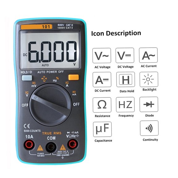 Professional Digital Multimeter 6000 Counts Tester for Volts AC DC Current Resistance Diode and Capacitance Handheld Multi Meter DMM with Backlit LCD Screen 5.1 in / 13 cm-digital