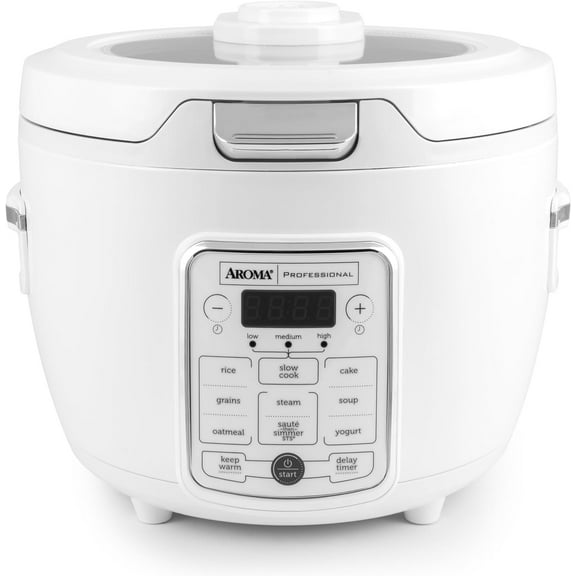 Professional Digital Rice Cooker, 10-Cup (Uncooked) / 20-Cup (Cooked), Slow Cooker, Multer, Steamer, Oatmeal Cooker, Auto Keep Warm, Saut-then-Simmer, 4 Qt, White, ARC-1230W