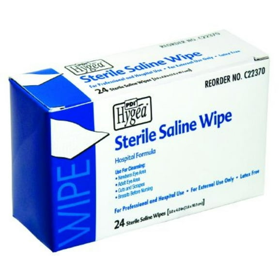 Professional Disposables Hygea Saline Wipe: 24 Count, 4" x 6", Individual Packet, Unscented