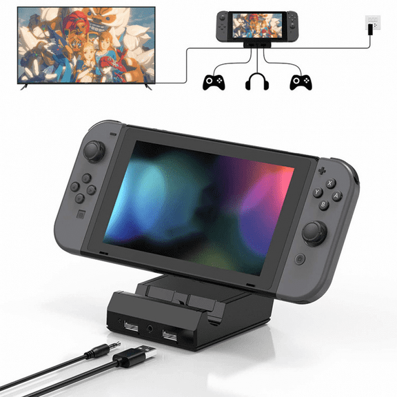 Professional Docking Station Compatible with Nintendo Switch with 4K HDMI 60Hz Output, 3-Port USB HUB Ethernet Adapter & 65W PD Charging-Black