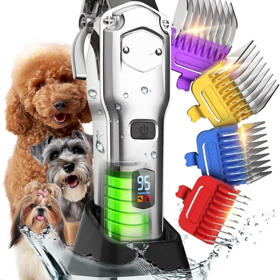 Professional Dog Grooming Clippers: Cordless Rechargeable Thick Hair Clipper with Detachable Metal Combs, Low Noise Heavy-Duty Pet Clippers for Curly/Fine/Wavy Hair, 676pro