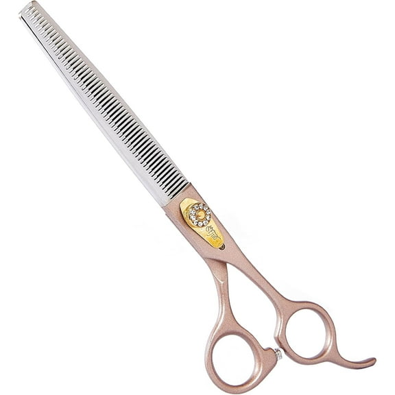 Professional Dog Grooming Scissors Rose Gold 440C Stainless Steel 7.5" Thinning Shears for Pet Grooming Services Dogs and Cats