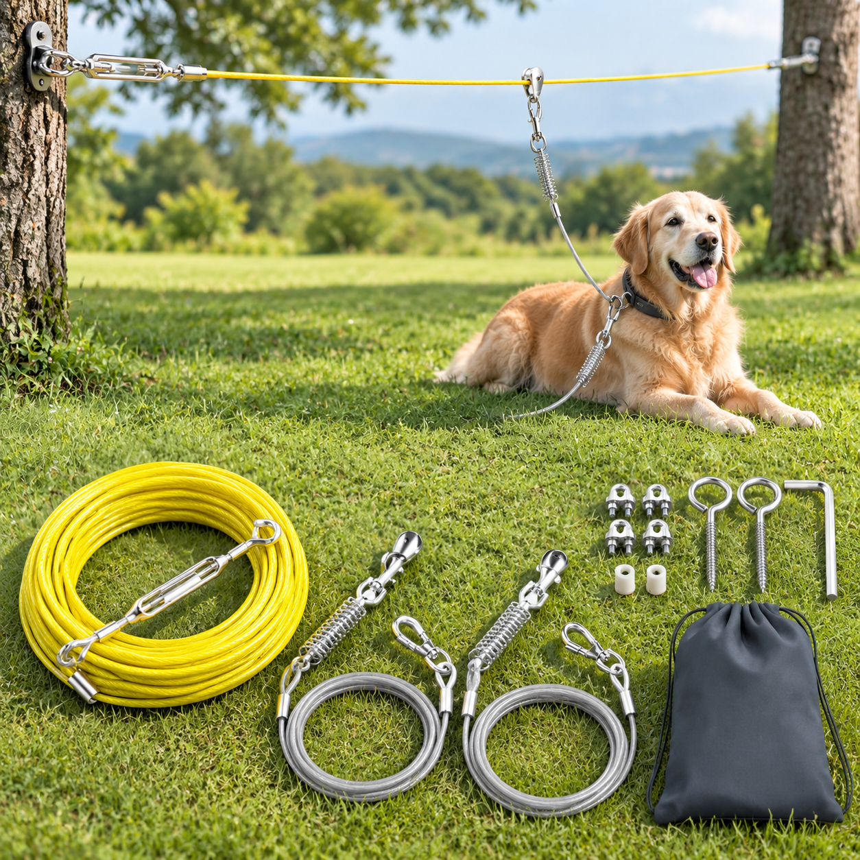 Troller Dogs Professional Dog Runner Trolley System Heavy Duty & Adjustable 30ft Zip ...