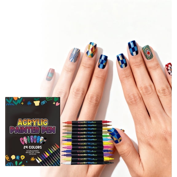 Professional Double Headed Nail Art Pens, 12-Color Nail Art Graffiti Pen Set with Fine & Broad Tips for Precise Detail, Quick Drying Waterproof Nail Paint for Beginners & DIY Nail Design, 60ml Kit