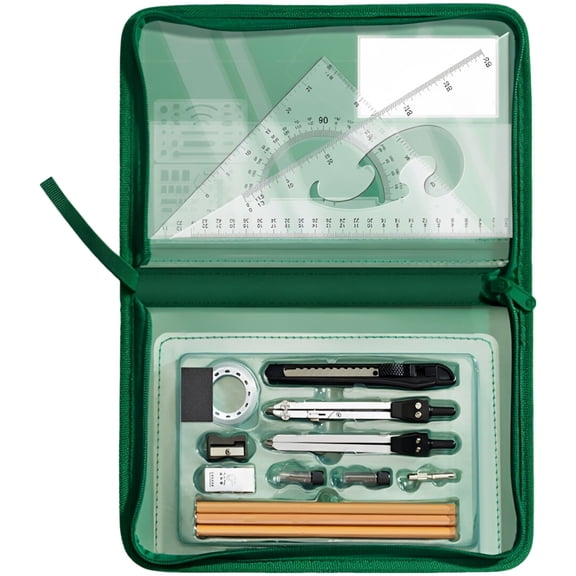 Professional Drawing Kit, 11.0 x 6.9 in Math Tool Kit with Metal Compass and Templates, Portable Drafting Tools for Architecture, Engineering, Mechanical Drawing and Exams