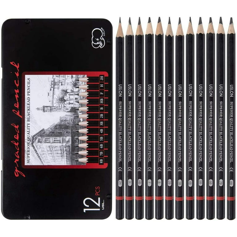 12 PCS/LOT Art Pencils Graphite Shading Pencils for Beginners & Pro  Artists,Professional Drawing Sketching Pencil Set With Exquisite Iron Box