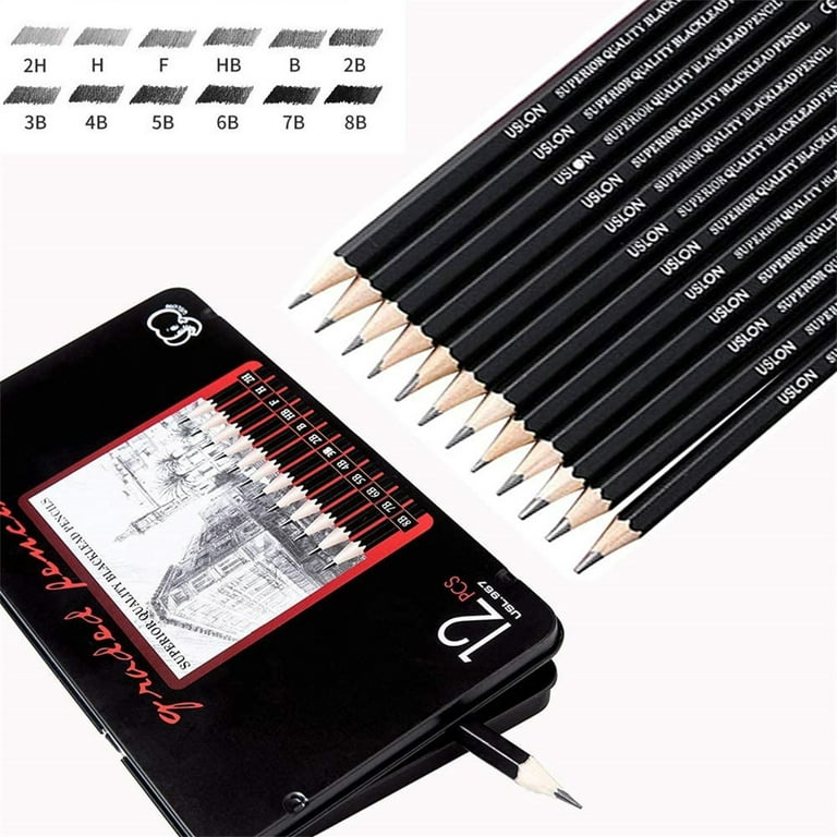 Professional Drawing Sketching Pencil Set - 12 Pieces Art Drawing Graphite  Pencils(8B - 2H), Ideal for Drawing Art, Sketching, Shading, for Beginners