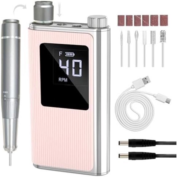 Professional  Drill, 40000 RPM Cordless Electric  File Kit with 6 Bits, Rechargeable Efile for  Gel Nails Polishing, Manicure Tools for Salon  Use,