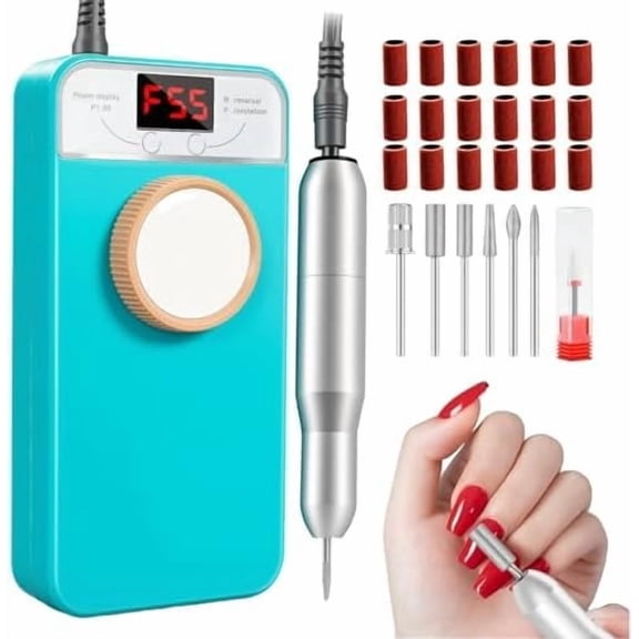 Professional Drill Electric File, 55000RPM Portable Cordless Drill Machine with Bits, Rechargeable E File for & Gel Nails, Manicure & Pedicure Tech Tool for Salon (Green)