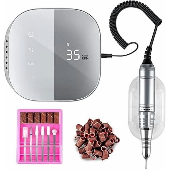 Professional Drill Machine for Nails, 35000RPM Compact Cute Electric Drills with Screen Efile Drill E File Kit for Salon Manicure Pedicure Use, Gray