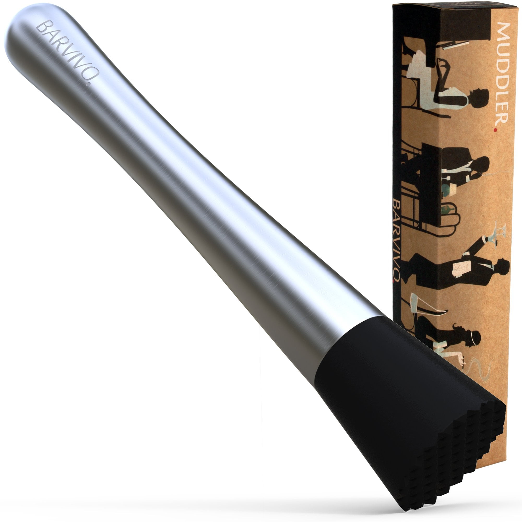 BARVIVO Professional Drink Muddler, Classic Collection, 8 in, Ergonomic Grip, Stainless Steel