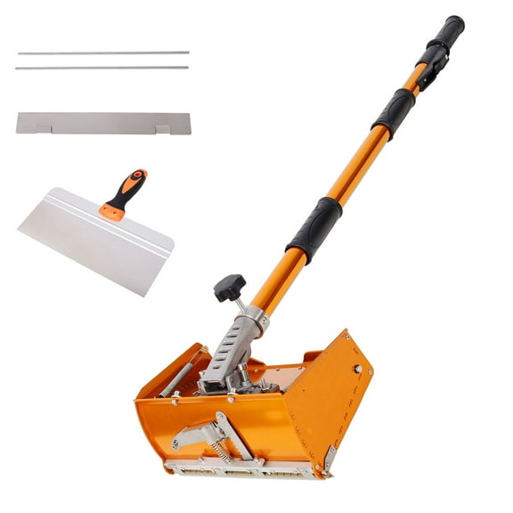 Professional Drywall Finishing Tool Kit  Adjustable 43-68.5 Handle, Aluminum Plaster Box with Mudguard, 2 Stainless Blades & Metal Scraper