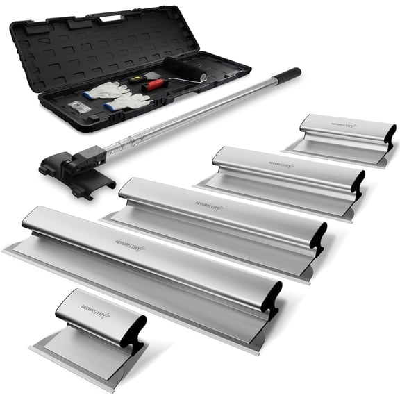 Novastry Drywall Skimming Blade Kit, Stainless Steel, 12/16/24/32/40 in, Extension Pole, Roller, Putty Knife, Carrying Case