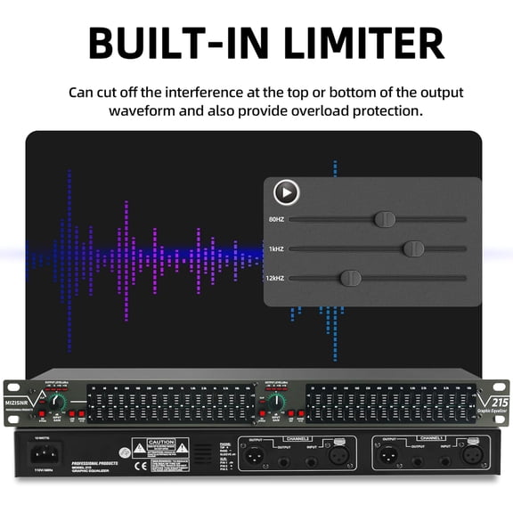 Professional Dual Channel 15-Band Graphic Equalizer with Low-Cut Switch for Studio and Live Audio