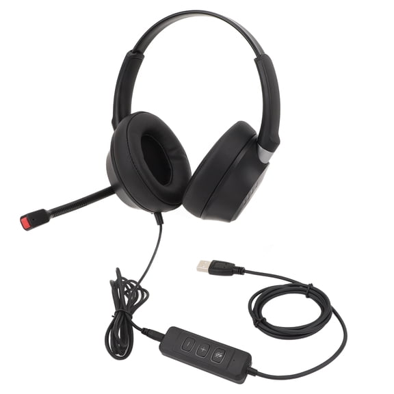 Professional Dual Ear Phone Headset with Microphone, Noise Canceling, USB & 3.5mm Interface, Compatible with PC, Laptop, Mobile, Tablet, Black