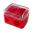 thumbnail image 1 of Professional Dual-Hole Cosmetic Pencil Sharpener for Eyebrow and Eyeliner Makeup Pencils, Portable Handheld Sharpener with Clear Shaving Cover, Red, 1 of 5