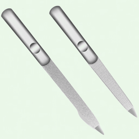 Professional Dual-Sided Metal Nail Files 2PCS, Stainless Steel Nail File with Non-Slip Handle for Natural Nail Care