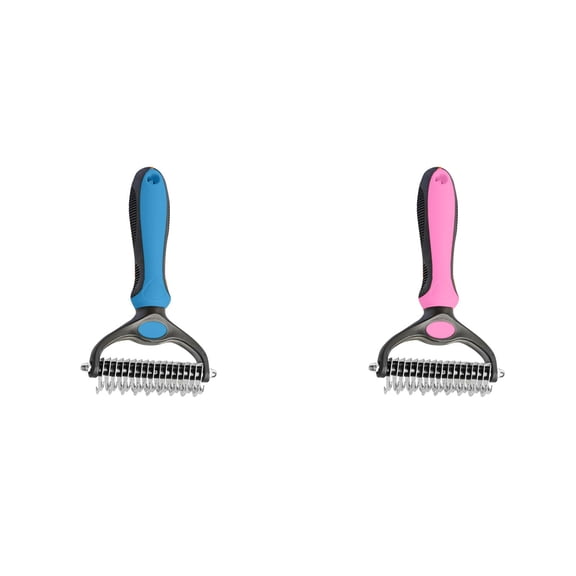 Professional Dual Tooth Groom Pro Tool for Dogs Cats, Double Sided Deshedding Rake Brush for Undercoat, Long Hair Knot Remover Comb Reduces Shedding 95 Percent