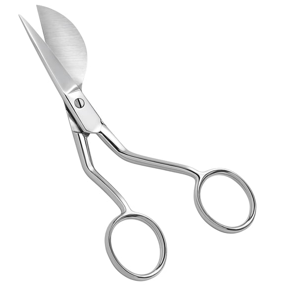 Professional Duck Bill Applique Scissors 5.8 Inch Paddle Shaped for Arts Craft Fabric Embroidery Carpet Thread Knitting Pelican Duckbill Sewing Shear Blade Double Bent Curved Offset Handle, Silver