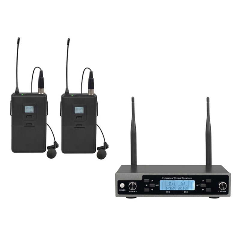 Professional Dynamic Lavalier Microphone with Receiver One-to-Two Mic Stage Singing KTV Audio Karaoke System US Plug