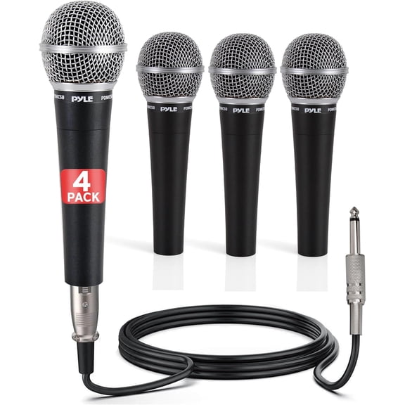 Professional Dynamic Microphone - 4-Pack Unidirectional Handheld Mic with Built-in Pop Filter High Signal Output 15 ft. XLR Audio Cable Ideal for Stage Karaoke & Studio Performances