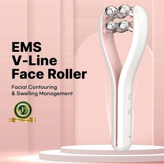 Professional EMS Face Roller for Facial Contouring, 3D V-Line Microcurrent Massager for Skin Firming and Swelling Management, Portable Handheld Beauty Device for Home Spa Relaxation, White