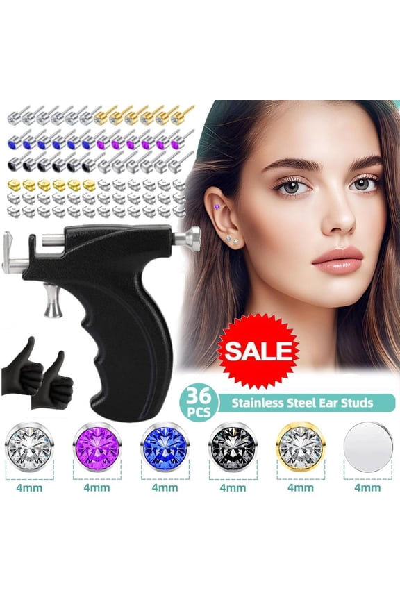 Professional Ear Piercing Kit with 36 Diamond Stud Earrings and Ear Piercing Gun Kit
