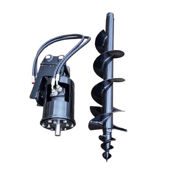 Professional Earth Auger Drill, 200mm Diameter, 1020mm Length, Black Steel Construction, Compatible with 1-1.8 Ton Mini Excavators, Includes Mounting Hardware and Hoses