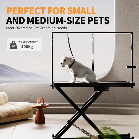 Professional Electric Dog Grooming Table with Heavy Duty, Height Adjustable & Leveling Wheels, 50 lbs Limit