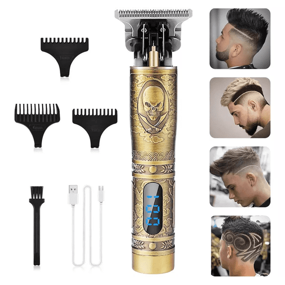 Professional Electric Hair Trimmer for Men, Hair Clippers Zero Gapped T-Blade Trimmer, Cordless Rechargeable Edgers Clippers, Beard Trimmer Shaver Hair Cutting Kit with LCD Display, Gold