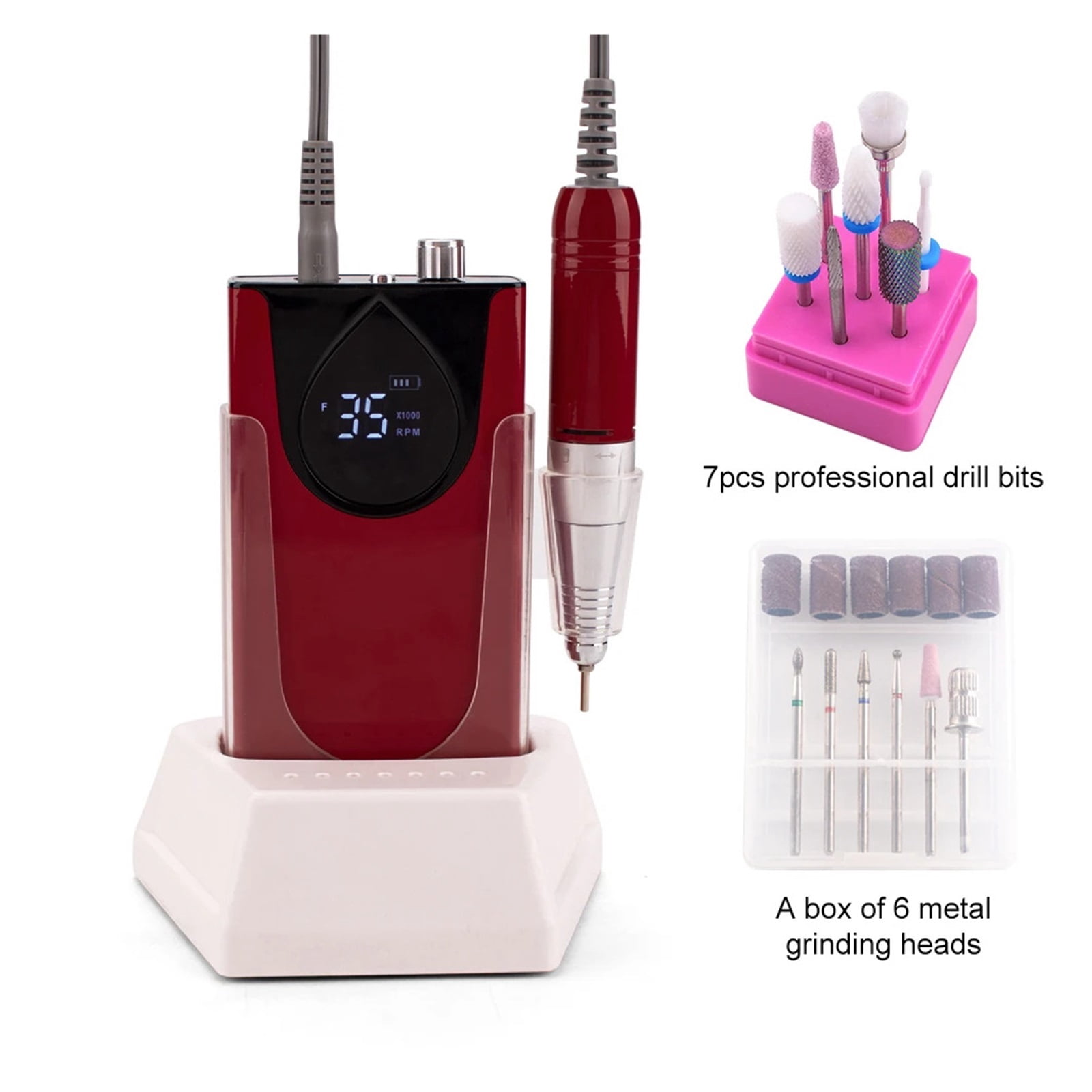 Professional Electric Manicure Nail Drill Machine 35000 RPM Portable Rechargeable Cordless Efile Aluminum Alloy For Salon Use