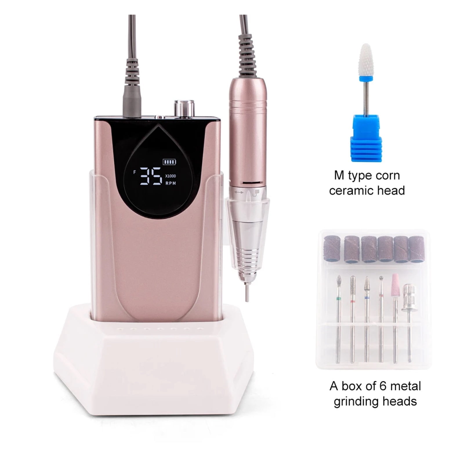 Professional Electric Manicure Nail Drill Machine 35000 RPM Portable Rechargeable Cordless Efile Aluminum Alloy For Salon Use