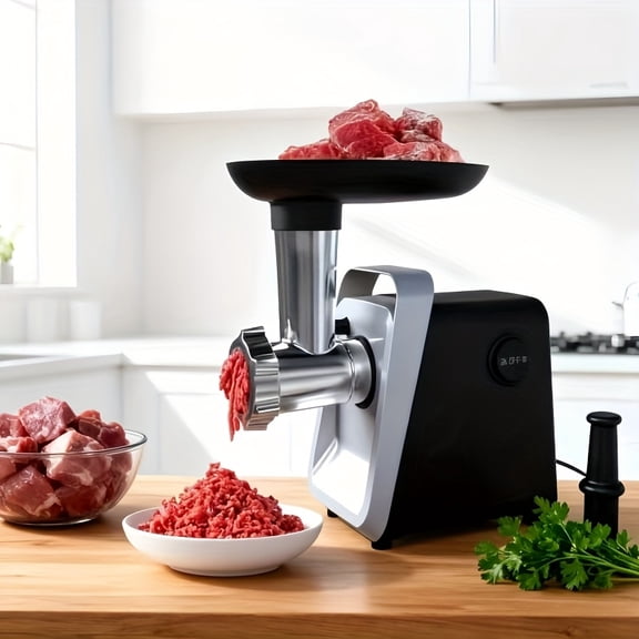 Professional Electric Meat Grinder with Three Cutting Discs and Sausage Stuffer Attachment, Stainless Steel Home Kitchen Mincer for Versatile Use