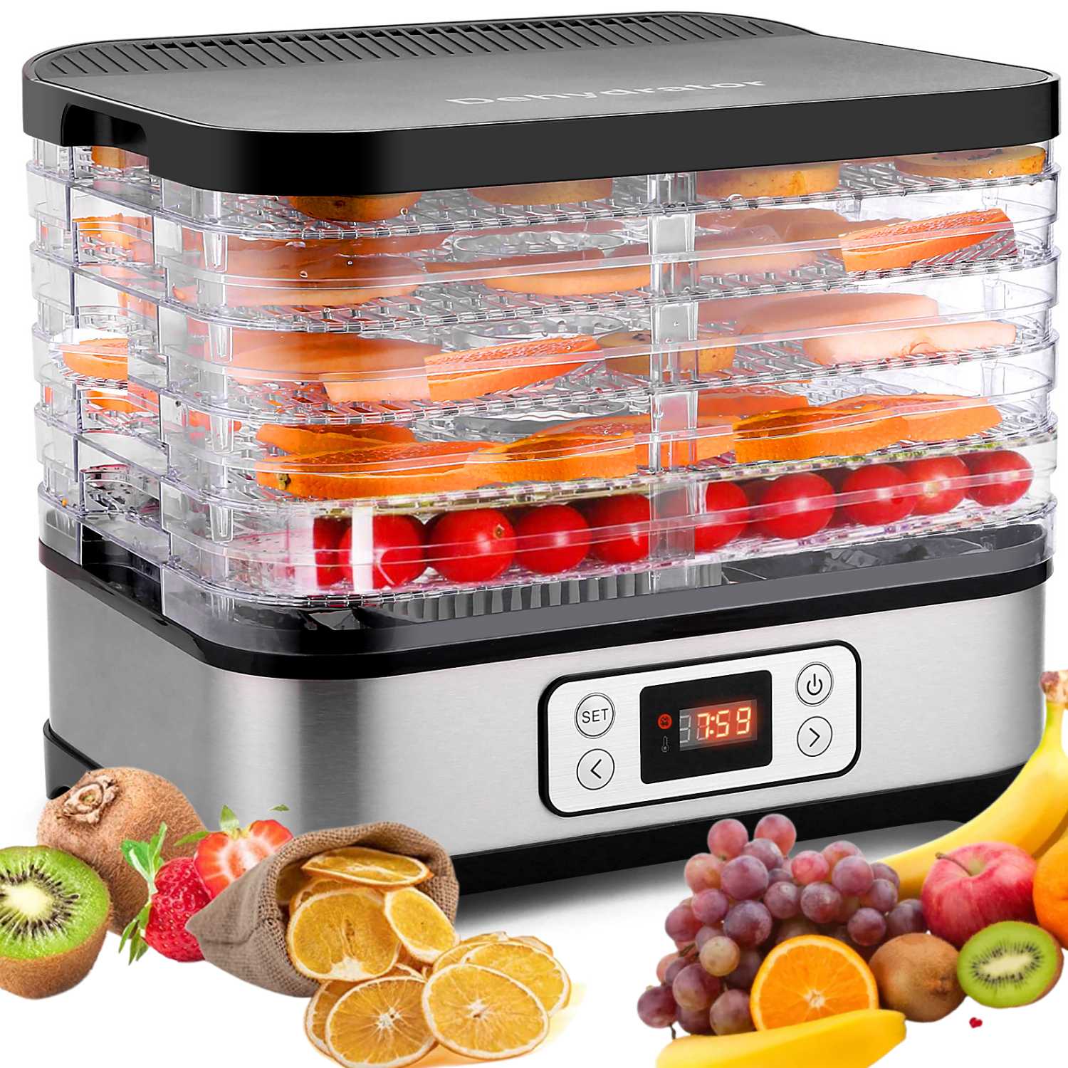 https://i5.walmartimages.com/seo/Professional-Electric-Multi-Tier-Food-Preserver-250W-Food-Dehydrator-Machine-Jerky-Dehydrator-with-Timer-Five-Tray-And-LCD-Display-Screen_26330eb1-a7a3-417c-9499-b168b302c2b7.09c419d7a95859ccb735d5a1928836f9.png