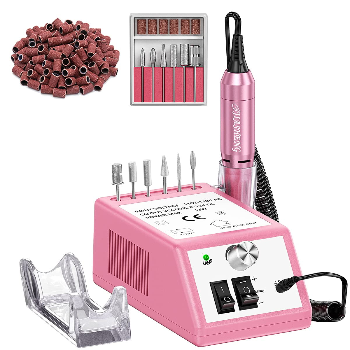 Professional Electric Nail Drill 20000RPM - Nail File Drill Kit for Acrylic & Gel Polish - Manicure Pedicure Drill with 6 Bits & 100 Bands - Low Noise Nail Drill Machine for Salon & Home