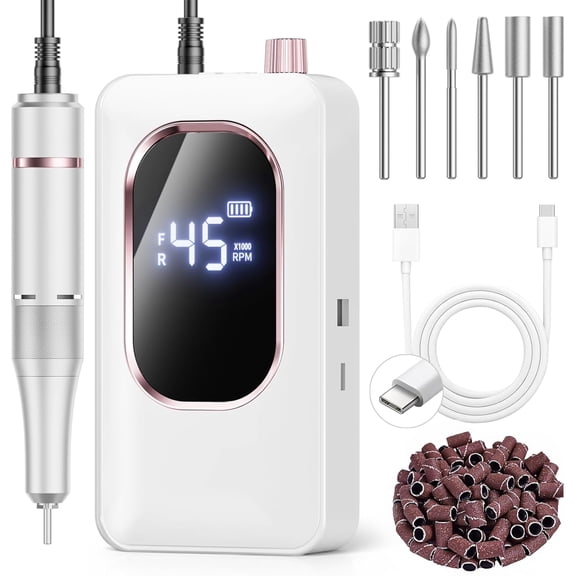 Professional Electric Nail Drill 45000RPM, Portable Nail File for Acrylic Gel Nails, Cordless Rechargeable Salon-Grade Ultra Power Nail Drill Kit for Shaping, Polishing & Removing Gel Nails