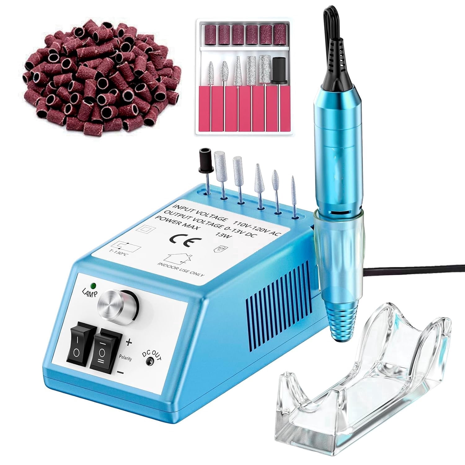 Professional Electric Nail Drill Kit, 20000 RPM Manicure Pedicure Machine with 6 Bits & 100 Sanding Bands, Dark blue