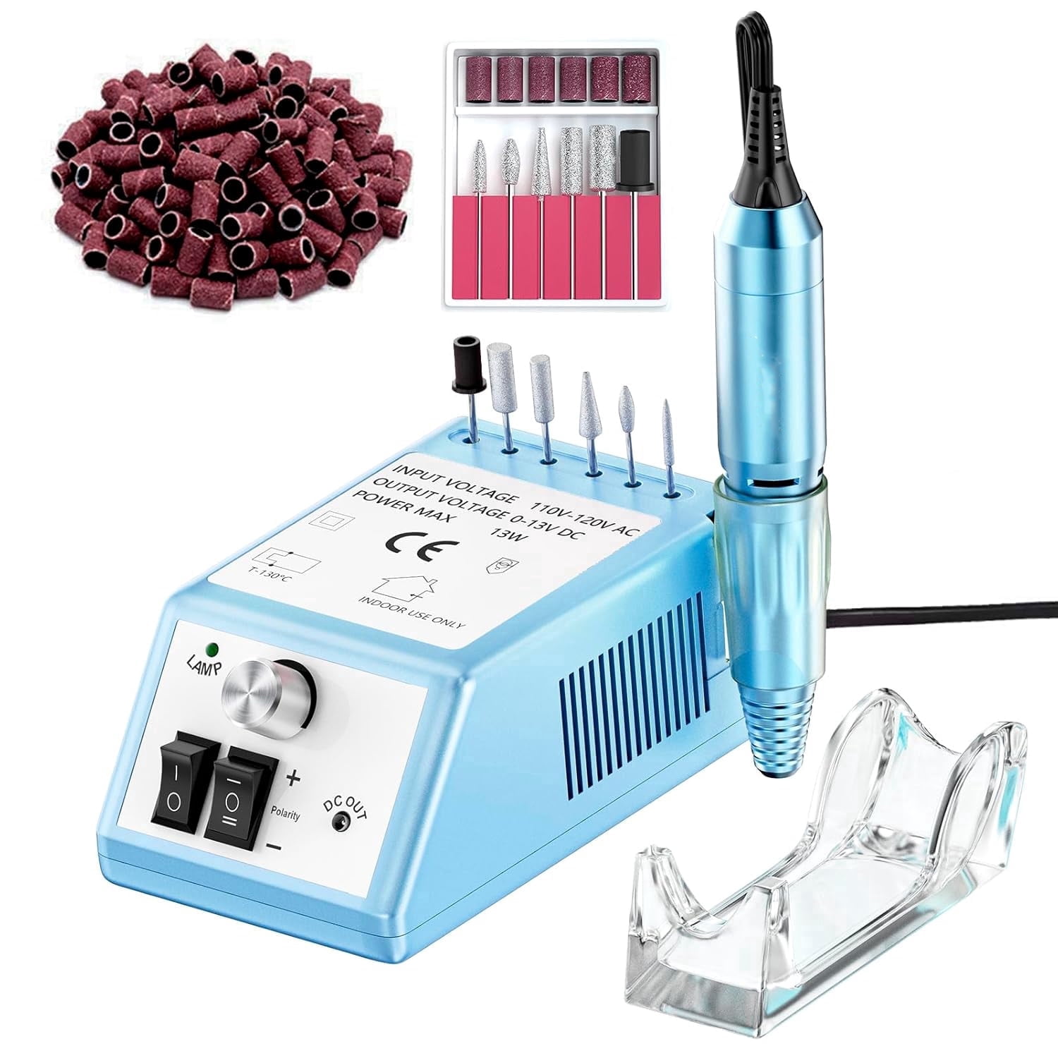Professional Electric Nail Drill Kit, 20000 RPM Manicure Pedicure Machine with 6 Bits & 100 Sanding Bands, Glacier Blue