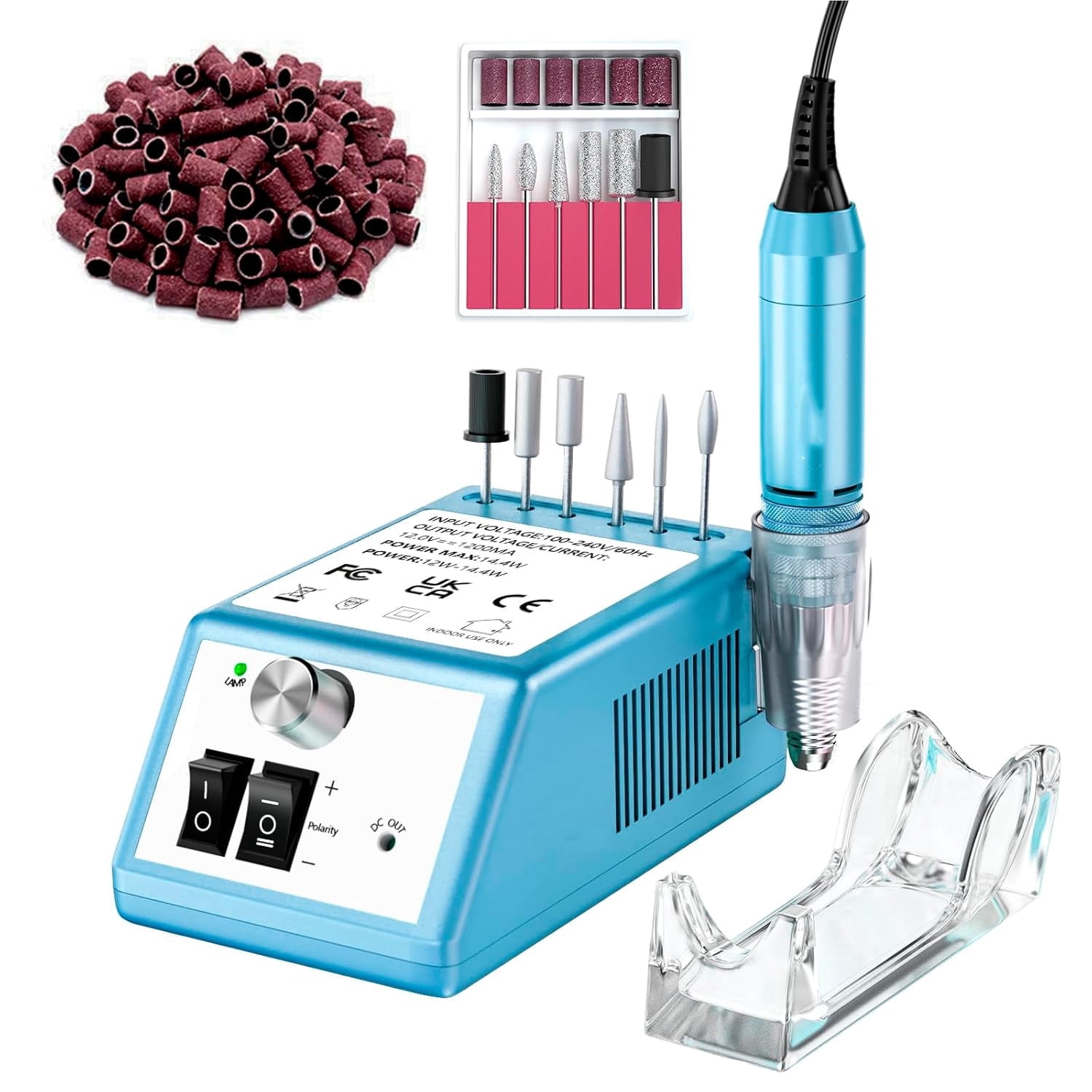 Professional Electric Nail Drill Kit, 30000 RPM Manicure Pedicure Machine with 6 Bits & 100 Sanding Bands, Dark blue