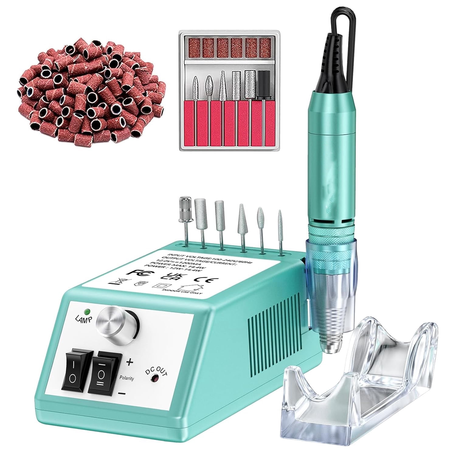 Professional Electric Nail Drill Kit, 30000 RPM Manicure Pedicure Machine with 6 Bits & 100 Sanding Bands,Green
