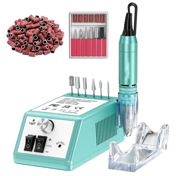 Professional Electric Nail Drill Kit, 30000 RPM Manicure Pedicure Machine with 6 Bits & 100 Sanding Bands,Green