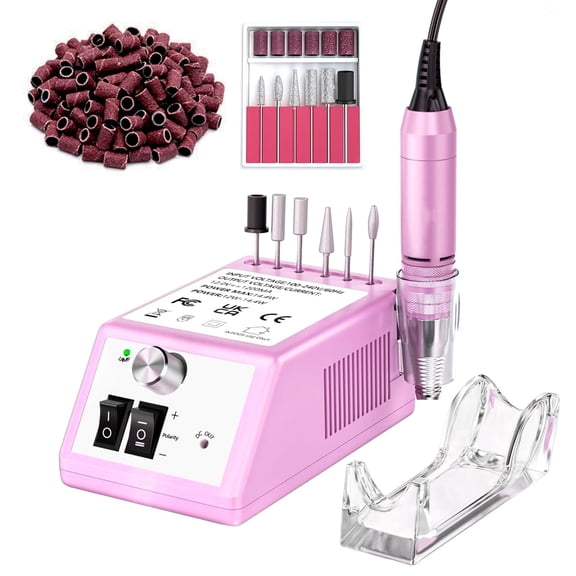 Professional Electric Nail Drill Kit, 30000 RPM Manicure Pedicure Machine with 6 Bits & 100 Sanding Bands, Pink