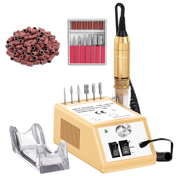 Professional Electric Nail Drill Kit 30000 RPM w/ 6 Bits & F/R Switch for Gel/Ac,gold
