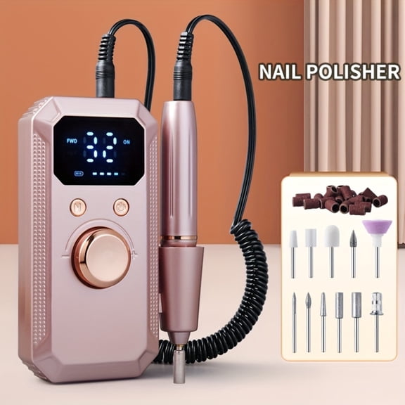Professional Electric Nail Drill Machine with LCD Display & Brushed Motor, Rechargeable Cordless Electric Nail File, Use Suitable for Gel Nails & Cuticle Care, Nail Polish Removal