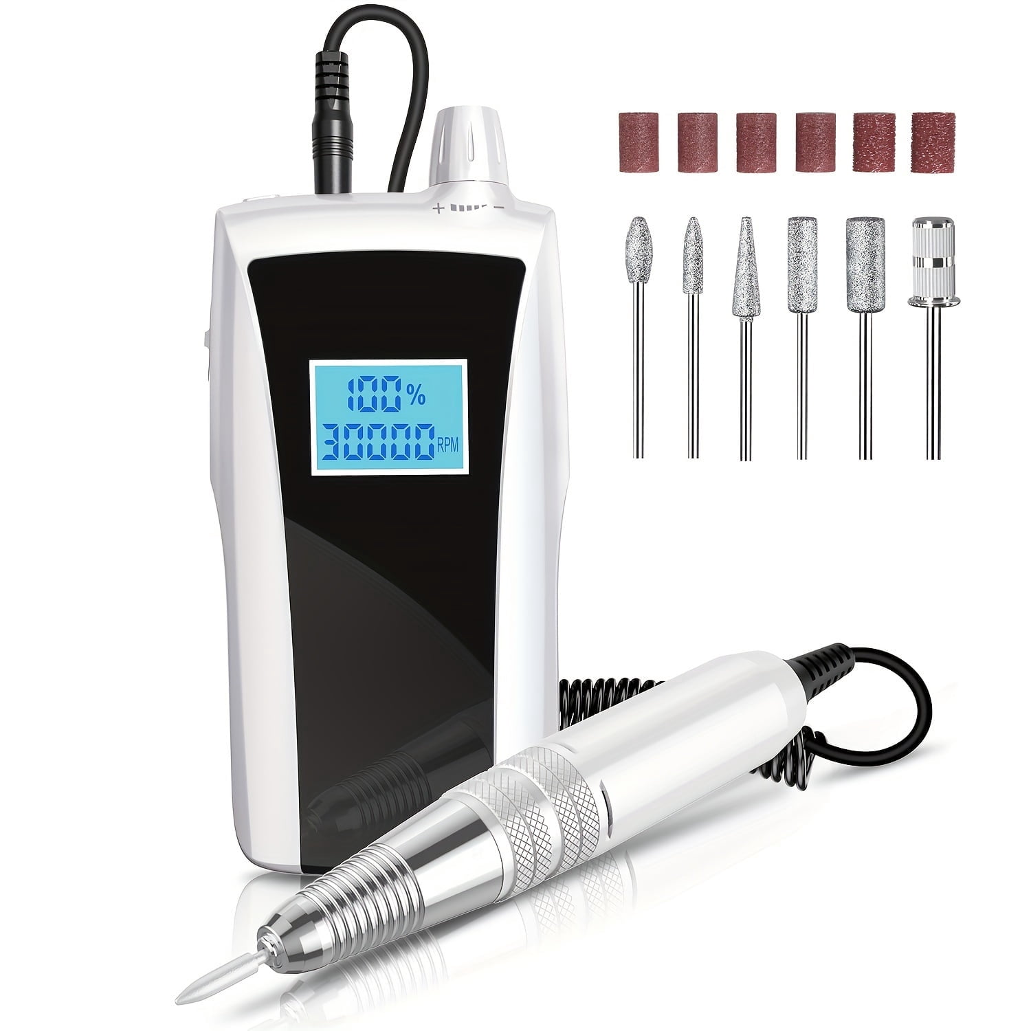 Professional Electric Nail Drill Machine - Portable, Low Noise, Sander File Kit,white