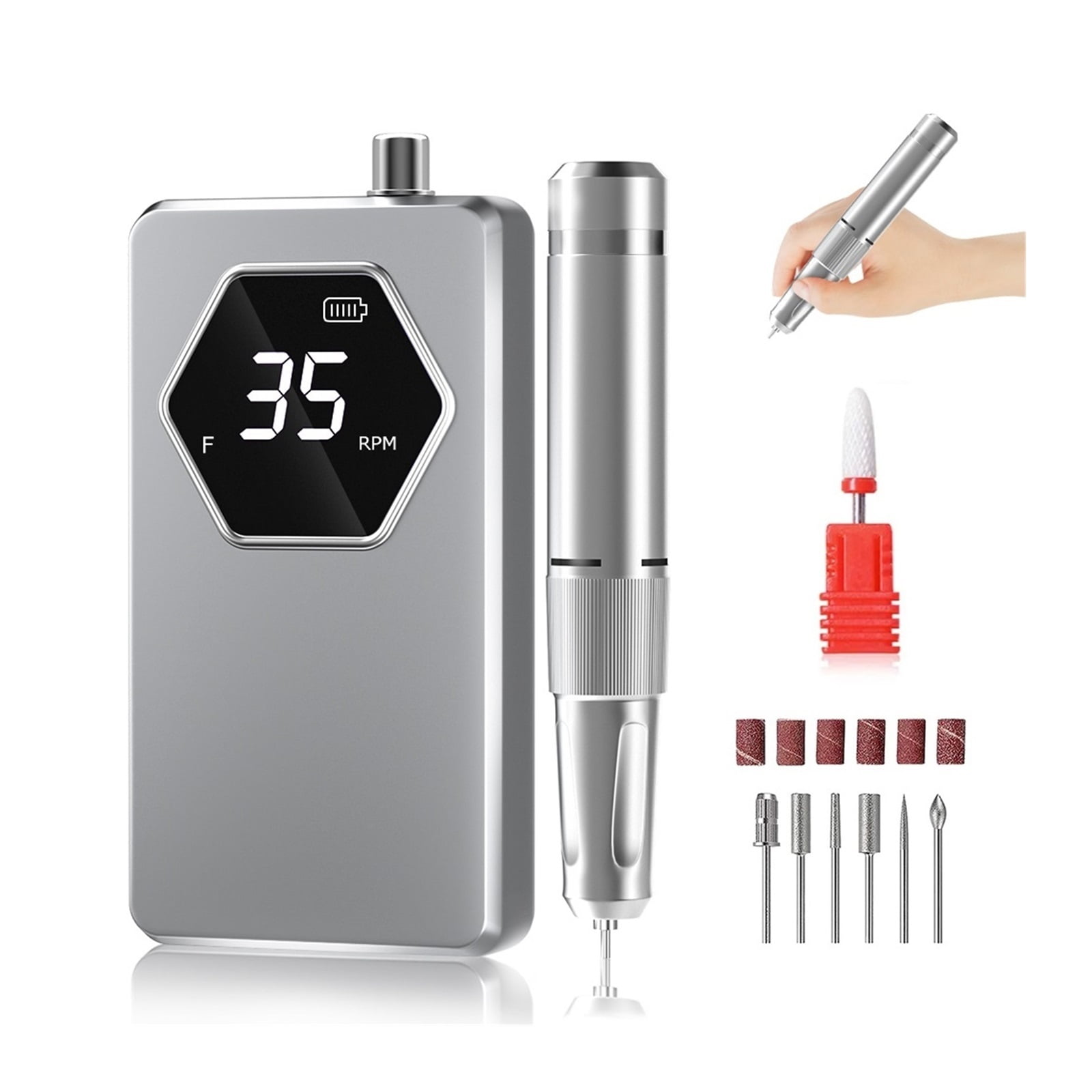 Professional Electric Nail Drill Machine, Portable Rechargeable 35000RPM Nail Drill With HD Screen, Manicure Polishing Shape Tools ,Low Noise