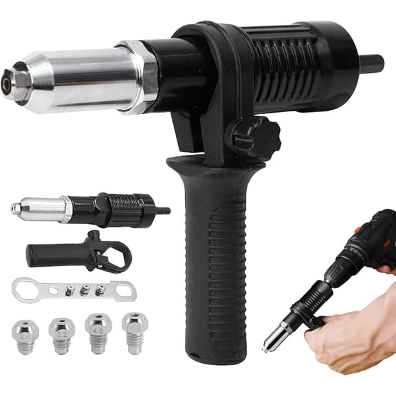 Professional Electric Rivet Gun Adapter Kit for Cordless Drill, 2026 New Drill Attachment with 4 Sizes Threaded Heads (M3 M4 M5 M6), Hand Tool for Metal Working, Automotive, HVAC & DIY Home RepairT