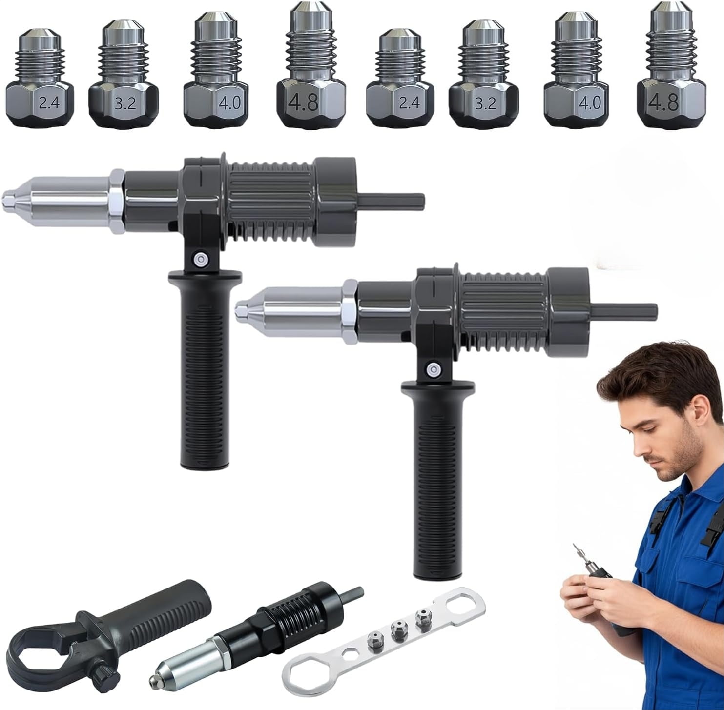 Professional Electric Rivet Gun Drill Adapter Kit, Cordless Riveting ...