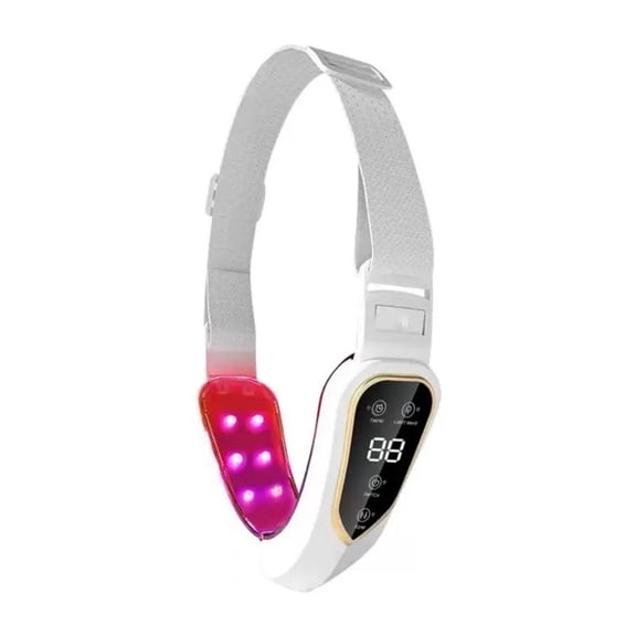 Professional Electric V-Shaped Facial Massager with Smart LCD Display, Wearable Photon Light Beauty Device for Neck and Jawline Relaxation, Adjustable Intensity for At-Home Spa, White