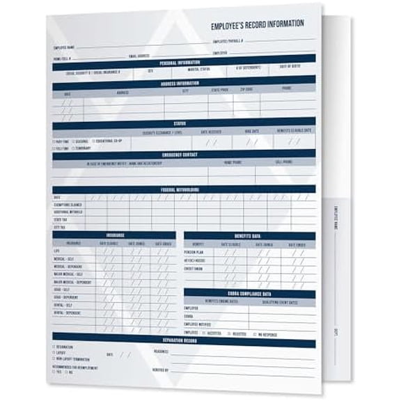 Professional Employee Record Folders / 25 Preprinted Folders / 9.5" x 11.5" Discreet Fill in Personnel Folders/Made in The USA$$Office
